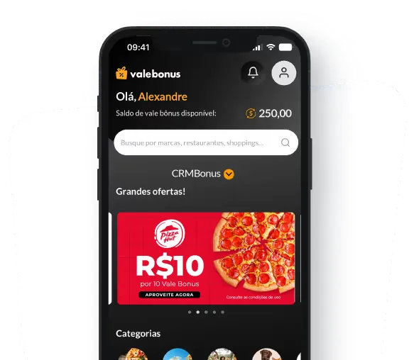 Aplicativo Vale Bônus aberto em um celular
